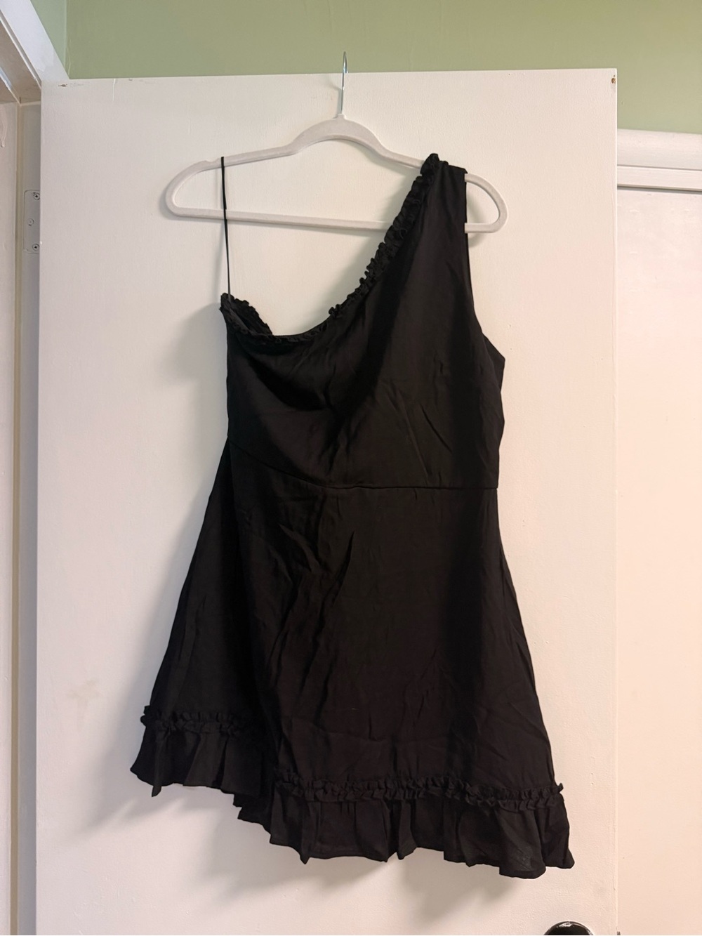 Blue Rain Black One-Shoulder Ruffle Dress